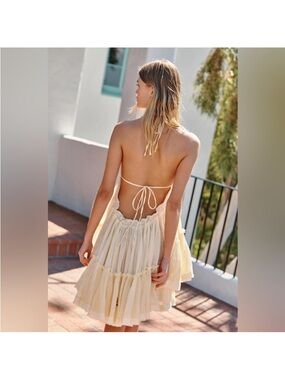 Free People 100 Degrees Cream Backless Tiered Sundress